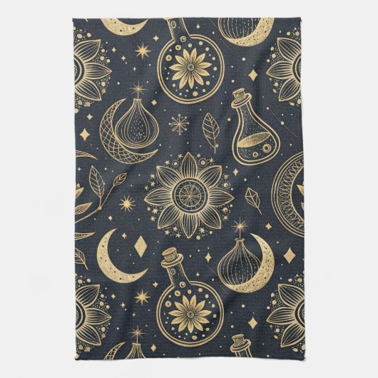 Mystical Celestial Witchcraft - Gold Botanical (2) Geschirrtuch (Vertikal)