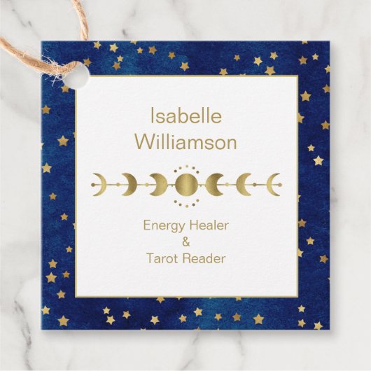 Mystical Celestis Stars Moon Phase Navy Blue Gold Geschenkanhänger (Vorderseite)