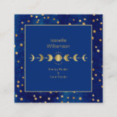 Mystical Celestis Stars Moon Phase Navy Blue Gold Quadratische Visitenkarte (Vorderseite)