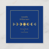 Mystical Celestis Stars Moon Phase Navy Blue Gold Quadratische Visitenkarte (Vorderseite)