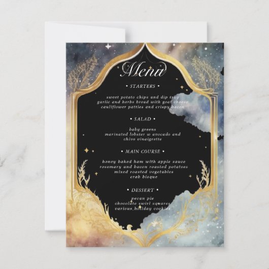 Mystical Celestis Wedding Dinner Menu Card Einladung (Vorderseite)