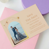 Mystical Champagne Gold Star Moon Foto Space Save The Date