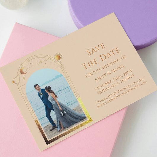 Mystical Champagne Gold Star Moon Foto Space Save The Date