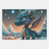 Mystical Chibi Dragon Winter Landschaft Geschenkpapier Set (Vorderseite)