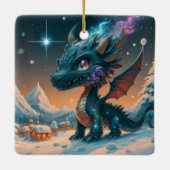 Mystical Chibi Dragon Winter Landschaft Keramikornament (Rückseite)