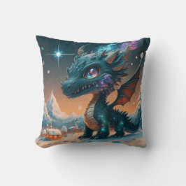 Mystical Chibi Dragon Winter Landschaft Kissen