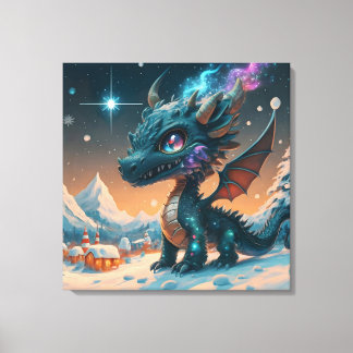 Mystical Chibi Dragon Winter Landschaft Leinwanddruck
