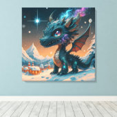 Mystical Chibi Dragon Winter Landschaft Leinwanddruck (Insitu (Holzboden))