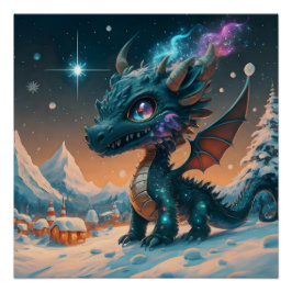 Mystical Chibi Dragon Winter Landschaft Poster