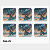 Mystical Chibi Dragon Winter Landschaft Quadratischer Aufkleber (Blatt)