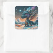 Mystical Chibi Dragon Winter Landschaft Quadratischer Aufkleber (Tasche)