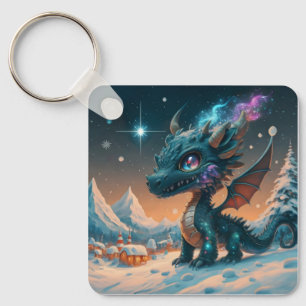 Mystical Chibi Dragon Winter Landschaft Schlüsselanhänger