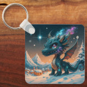 Mystical Chibi Dragon Winter Landschaft Schlüsselanhänger (Vorderseite)