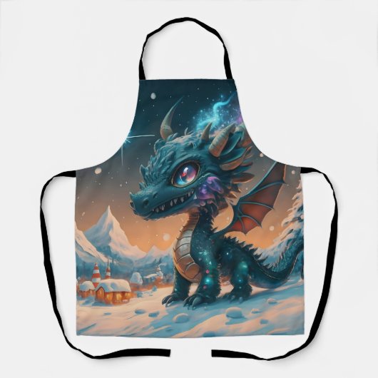Mystical Chibi Dragon Winter Landschaft Schürze (Vorderseite)