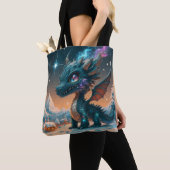 Mystical Chibi Dragon Winter Landschaft Tasche (Von Nahem)