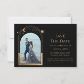 Mystical Chic Black Gold Sun Moon Star Space Save The Date (Vorderseite)
