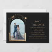 Mystical Chic Black Gold Sun Moon Star Space Save The Date (Vorderseite)