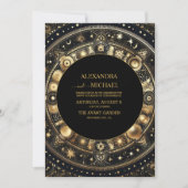 Mystical Chic Black Gold Sun Moon Wedding Einladung (Vorderseite)