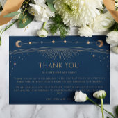 Mystical Chic Blue Gold Star Moon Foto Hochzeit Dankeskarte