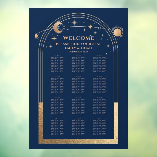 Mystical Chic Blue Gold Sun Moon Stars Hochzeit Fensteraufkleber (Blatt 3)