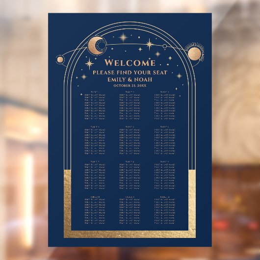 Mystical Chic Blue Gold Sun Moon Stars Hochzeit Fensteraufkleber (Blatt 2)