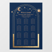 Mystical Chic Blue Gold Sun Moon Stars Hochzeit Fensteraufkleber (Blatt)