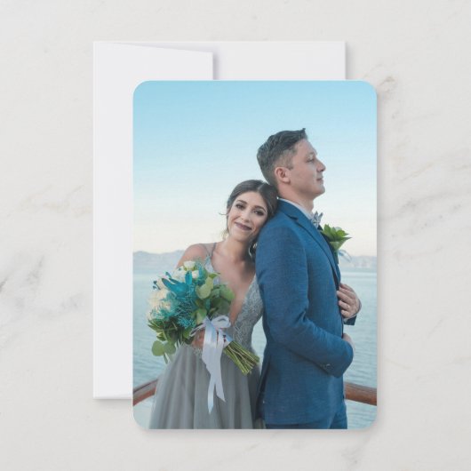 Mystical Chic Blue Silver Star Moon Foto Wedding Dankeskarte (Rückseite)