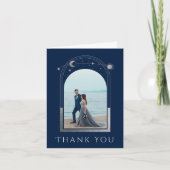 Mystical Chic Blue Silver Star Moon Foto Wedding Dankeskarte (Vorderseite)