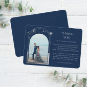Mystical Chic Blue Silver Star Moon Foto Wedding Dankeskarte