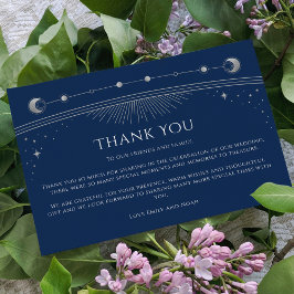 Mystical Chic Blue Silver Star Moon Foto Wedding Dankeskarte