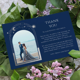 Mystical Chic Blue Silver Star Moon Foto Wedding Dankeskarte