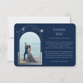 Mystical Chic Blue Silver Star Moon Foto Wedding Dankeskarte (Vorderseite)