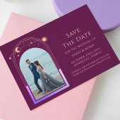 Mystical Chic Fuchsia Gold Star Moon Foto Space Save The Date