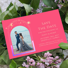 Mystical Chic Fuchsia Pink Star Moon Foto Space Save The Date