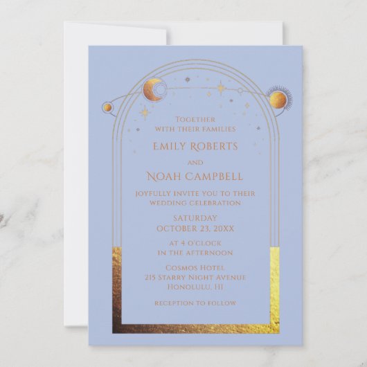 Mystical Chic Pastel Blue Star Moon Foto Space Einladung (Vorderseite)