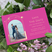 Mystical Chic Pink Gold Star Moon Foto Space Save The Date