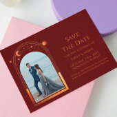 Mystical Chic Red Orange Star Moon Foto Space Save The Date