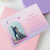 Mystical Chic Sunset Pink Star Moon Foto Space Save The Date