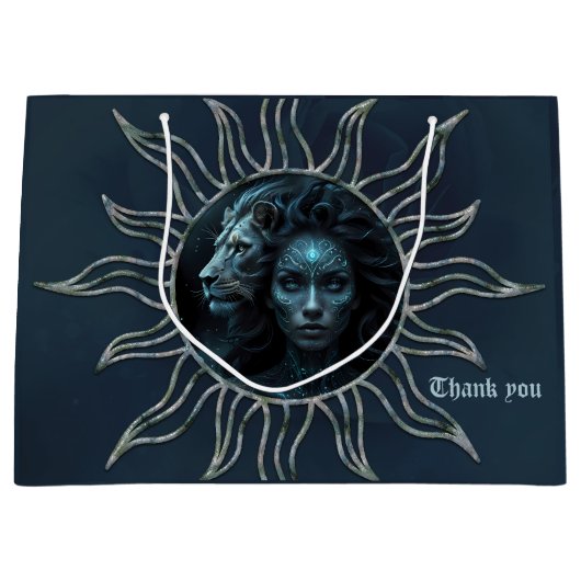 Mystical connection,  mystical woman and the lion. große geschenktüte (Vorderseite)