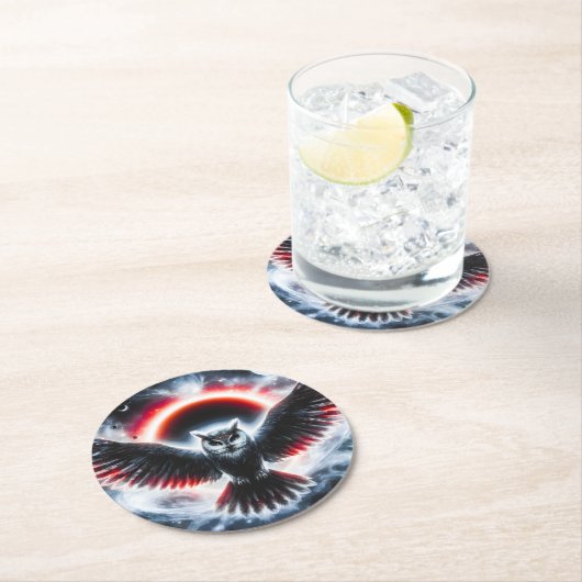 Mystical Cosmic Celestial Owl Runder Pappuntersetzer (Vor Ort)