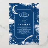 Mystical Crescent Moon Starry Night Boho Wedding Folieneinladung (Vorderseite)