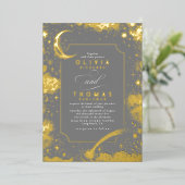 Mystical Crescent Moon Starry Night Boho Wedding Folieneinladung (Stehend vorne)