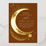 Mystical Crescent Moon Starry Night Boho Wedding Folieneinladung<br><div class="desc">Diese Einladung läutet den Beginn einer großartigen Reise ein, die auf diejenigen zugeschnitten ist, die sich eine Hochzeit unter den Themen "Unter den Sternen", "Geschrieben in den Sternen" oder "Auf den Mond und zurück" vorstellen. Sie erfasst die Ehrfurcht des Himmelgewölbes, geschmückt mit geheimnisvollen Planeten, weit reichenden Galaxien und zeitlosen Sternbildern,...</div>