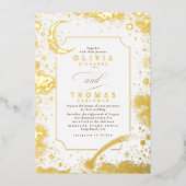 Mystical Crescent Moon Starry Night Boho Wedding Folieneinladung (Vorderseite)