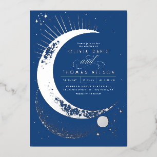 Mystical Crescent Moon Starry Night Boho Wedding Folieneinladung