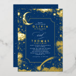 Mystical Crescent Moon Starry Night Boho Wedding Folieneinladung<br><div class="desc">Hochzeitseinladung zur Hochzeit von Marinebrüdchen</div>