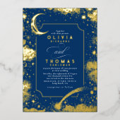 Mystical Crescent Moon Starry Night Boho Wedding Folieneinladung (Vorderseite)