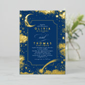 Mystical Crescent Moon Starry Night Boho Wedding Folieneinladung (Stehend vorne)