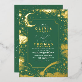 Mystical Crescent Moon Starry Night Boho Wedding Folieneinladung