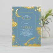 Mystical Crescent Moon Starry Night Boho Wedding Folieneinladung (Stehend vorne)